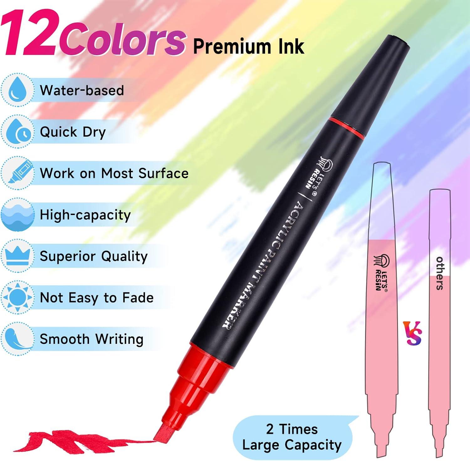 image:imageLETS RESIN 12 Colors Acrylic Paint Markers 3 Tips MultiPurpose amp HighCapacity Acrylic Paint Pens Perfect Resin Supplies for Resin Crafts Rock Stone Canvas Glass DIY Making Art Supplies12 Count Pack of 1