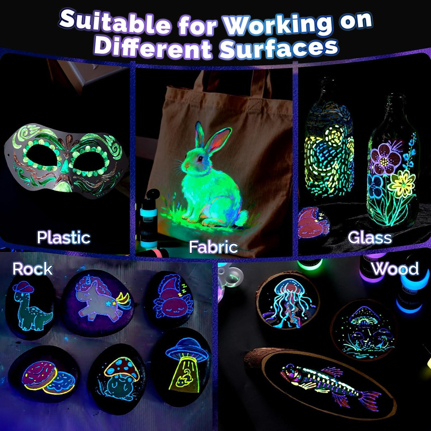 image:imageLETS RESIN Glow in the Dark Acrylic Paint14 Bright Colors Each 60ml2oz Blacklight Paint SetNeon Paint with BrushesKnivesPalette UV Fluorescent Craft Paint for PaintingEasterHalloween Party Decor