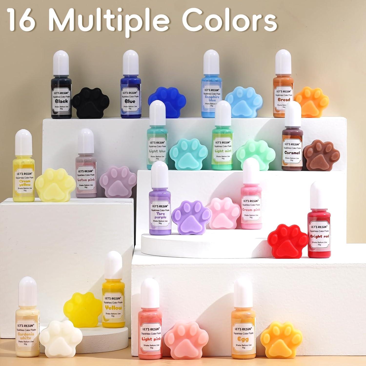 image:imageLETS RESIN Silicone Pigment Dye for Taba Squishy 16 Colors Opaque Pigment Paste for Silicone Rubber Mold Making Vibrant Colorant for Squishy Maker Coloring