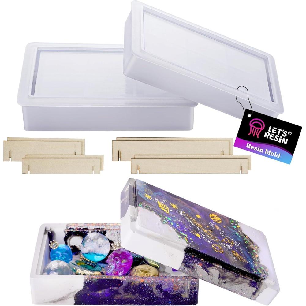 image:imageLETS RESIN Storage Box Molds Silicone Resin Box Molds Storage Container with Sliding Lid Design Epoxy Moulds Silicone for Resin Casting Jewelry Tarot Cards Makeup