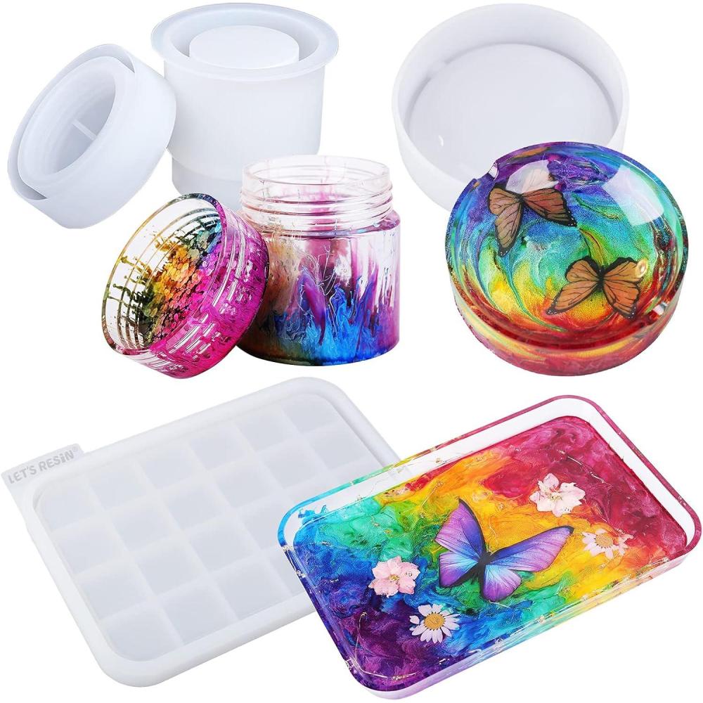 image:imageLETS RESIN Tray Molds Jar Silicone Molds with Lid Resin Molds for Epoxy Resin Silicone Molds Kits for DIY Art Furniture Dtorage and Decoration Festival GiftsRolling Tray Molds Set
