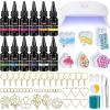 LET’S RESIN All-Inclusive Keychain Making Kit, 12-Color UV Resin with Keychain Molds Silicone, UV Light, 6 Styles Flower and Heart Open Bezels for Resin, Jewelry Making Kit for Beginners, Craft Decor(240g Colored Keychain Making Kit)