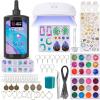LET’S RESIN All-Inclusive Keychain Making Kit, 12-Color UV Resin with Keychain Molds Silicone, UV Light, 6 Styles Flower and Heart Open Bezels for Resin, Jewelry Making Kit for Beginners, Craft Decor(250g Jewelry Making Kit)