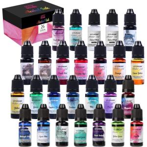 Alcohol Ink for Epoxy Resin LET’S RESIN Concentrated Alcohol Ink Set, 26 Vibrant Colors Alcohol-Based Resin Ink,Alcohol Paint Resin Dye for Resin Art, Tumblers, Resin Epoxy(Each 0.35oz)(26)