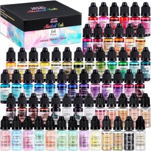 Alcohol Ink for Epoxy Resin LET’S RESIN Concentrated Alcohol Ink Set, 26 Vibrant Colors Alcohol-Based Resin Ink,Alcohol Paint Resin Dye for Resin Art, Tumblers, Resin Epoxy(Each 0.35oz)(64)