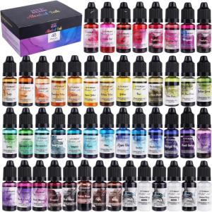 Alcohol Ink for Epoxy Resin LET’S RESIN Concentrated Alcohol Ink Set, 26 Vibrant Colors Alcohol-Based Resin Ink,Alcohol Paint Resin Dye for Resin Art, Tumblers, Resin Epoxy(Each 0.35oz)(48)