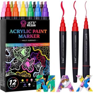 LET’S RESIN 12 Colors Acrylic Paint Markers, 3 Tips Multi-Purpose & High-Capacity Acrylic Paint Pens, Perfect Resin Supplies for Resin Crafts, Rock, Stone, Canvas, Glass, DIY Making Art Supplies(12 Count (Pack of 1))