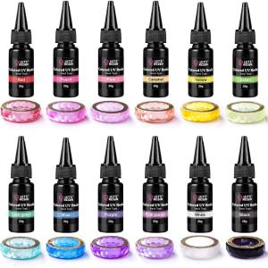 LET’S RESIN 12 Colors UV Resin, Ultraviolet Clear, Odorless & Low Shrinkage UV Resin Kit for Crafts, Jewelry Making, Decoration(20g Each)