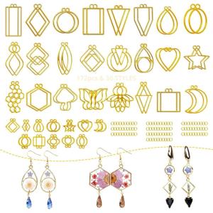 LET’S RESIN 172 pcs Open Bezels for Resin, 2 Size 36 Styles of Gold Hollow Frame Pendants Bezels with 100pcs Jump Rings, Unique Resin Bezels for Jewelry Making, Necklaces Earrings Making Supplies