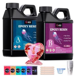 LET’S RESIN 2 Part Resin and Hardener 34oz, Bubble Free & Crystal Clear Epoxy Resin for Beginners, Low Odor, Anti-Yellowing Casting Resin for Craft, Casting Molds, Jewelry, Art, Easy to Mix 1:1 Ratio(34oz)