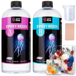 LET’S RESIN 2 Part Resin and Hardener 34oz, Bubble Free & Crystal Clear Epoxy Resin for Beginners, Low Odor, Anti-Yellowing Casting Resin for Craft, Casting Molds, Jewelry, Art, Easy to Mix 1:1 Ratio(64oz)