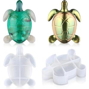 LET’S RESIN 2pcs Turtle Resin Molds, Durable 3D Animal Silicone Molds for Epoxy Resin, Smaller Sea Turtle Marine Art Silicone Resin Molds for Craft, Ocean Theme Night Lights, Home Decor