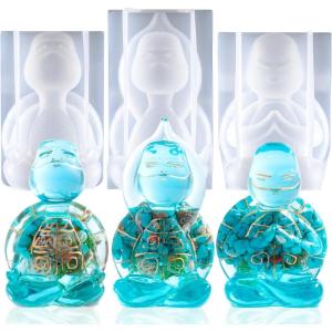 LET’S RESIN 3 pcs Turtle Resin Molds, Flexiable&Easy Clean Sea Turtle Epoxy Molds, Zen Turtle Meditation Yoga Statues Silicone Molds for Resin Casting, Soap, Candle, Flowers Preservation, Beach Decor