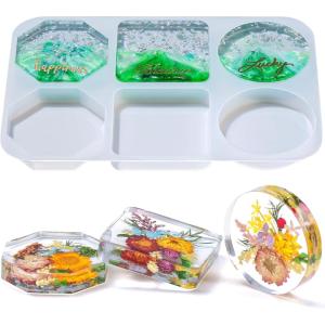 LET’S RESIN 4Pcs Resin Coaster Molds, Druzy Geode Agate Silicone Coaster Molds for Epoxy Resin, 5Inches Large Mould for DIY Art Craft Cup Mats, Durable and Flexible Moulds(6 cavity)