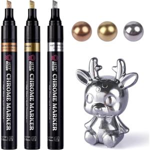 LET’S RESIN 6Pcs Mirror Chrome Markers,3 Sizes Shiny Chrome Paint Pen with Large Barrel, Quick Dry Oil-based Silver & Gold Markers for Metal, Resin,Model Painting,Marking,DIY Art & Jewelry Repair Kit(3pcs)
