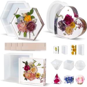 LET’S RESIN 8Pcs Resin Molds Silicone,Deep Epoxy Resin Molds for Flower Bouquet Preservation,Large Silicone Molds for Resin Casting Craft Including Square Hexagon Heart Resin Mold(Resin Mold Set)