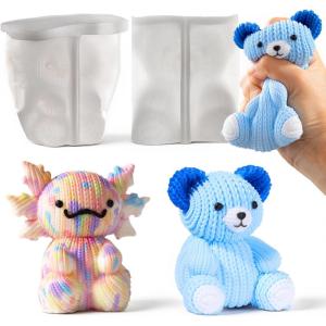 LET’S RESIN Bear and Axolotl Molds for Taba Squishy, Cute Crochet-Texture Animal Silicone Molds, Thick and Flexible Mould for Creating Unique Squishies, Ideal Gifts for Your Family