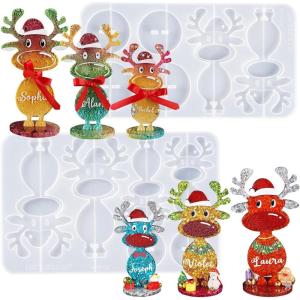 LET’S RESIN Christmas Resin Molds Silicone, 3 Sizes Standing Reindeer Silicone Resin Molds, Christmas Ornament Resin Molds for Family Christmas Decoration,Gifts,Table Place Names,Winter Parties