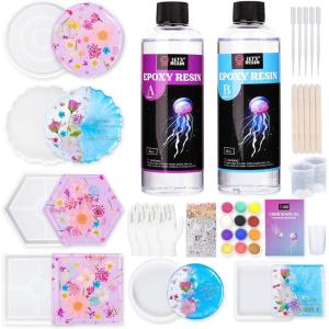 LET’S RESIN Coaster Kit, 16oz DIY Epoxy Resin Kit with Molds and Mica Powder Complete Set, Crafts for Adults, Beginners, Ideal Starter DIY Art Supplies Gift Set for Adults
