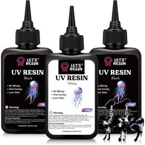 LET’S RESIN Colored UV Resin, 300g Large Capacity White& Black UV Resin, Dark Odorless & Low Shrinkage UV Color Resin for Crafts, Jewelry Making, Colored Resin Casting and Coating