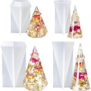 LET’S RESIN Cone Silicone Molds, 4 Pcs Holder for Epoxy Resin, Pyramid Molds for DIY Ring Stand, Jewelry Display, Wedding Gift