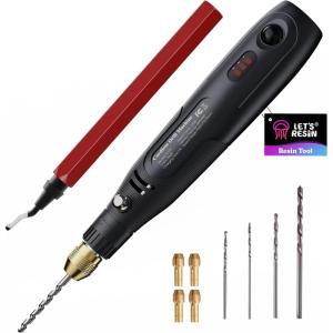 LET’S RESIN Cordless Drill, 10Pcs Electric Resin Jewelry Drill, 3-Speed Rechargeable Small Drill with Deburring Tool, Hand Drill for Resin Jewelry Making, Keychain Making, Multi-Purpose Resin Tools