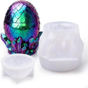 LET’S RESIN Dragon Egg Resin Molds, Large Resin Jar Resin Epoxy Molds with Lid and Crystal Cluster Base, Lifelike Dinosaur Egg Silicone Molds for Epoxy Resin, DIY Craft(dragon egg)