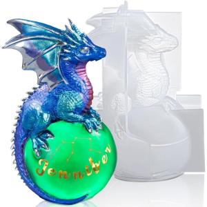 LET’S RESIN Dragon Resin Molds, Dragon Figurines Epoxy Resin Molds with Egg Base, 3D Animal Silicone Molds for Resin Crafts, DIY Home Desk Decor & Gifts