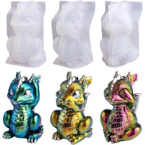LET’S RESIN Dragon Resin Molds, Hear, Speak, See No Evil 3 Pcs Dragon Epoxy Resin Molds, Lively 3D Animal Silicone Molds for Epoxy Resin, Art Craft, Gift