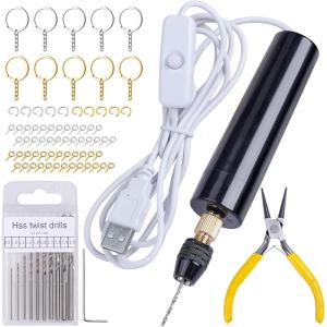 LET’S RESIN Electric Drill, 74Pcs Hand Drill with 3-Jaw Clamp-Applicable to A Larger Drilling Range (0-3mm), Keychain Making Kit, Jewelry Making Kit, Grip Nose Pliers, Jewelry tools, for Resin(Electric Resin Drill)