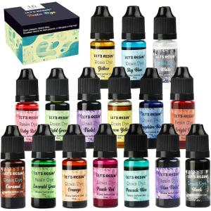 LET’S RESIN Epoxy Resin Paint Pigment 16 Color Concentrated Liquid Epoxy Resin Dye, Colorant for Resin Coloring, Resin Jewelry, Resin Art Crafts DIY Making (Each 0.35oz)
