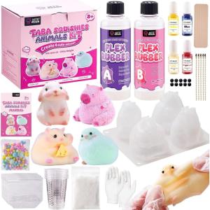 LET’S RESIN Flex Rubber for Taba Squishy Kit, All-in-one Beginner Kit for Squishy Maker, with 16oz Silicone Gel, Hamster/Capybara/Rabbit/Chick Silicone Molds, Color Paste, Flocking Powder, Ideal Gifts