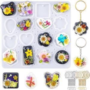 LET’S RESIN Keychain Resin Molds Silicone with Hole, 16 Cavities UV Resin Jewelry Pendant Mold for Beginner, Epoxy Resin Molds for Keychain Pendant Jewelry Making(Geometric Keychain Molds)