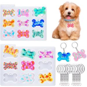 LET’S RESIN Keychain Resin Molds Silicone with Hole, 16 Cavities UV Resin Jewelry Pendant Mold for Beginner, Epoxy Resin Molds for Keychain Pendant Jewelry Making(Pet Tag Resin Molds)