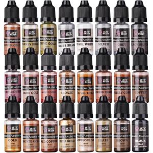 LET’S RESIN Metallic Alcohol Ink Set-24 Colors Metal Color Alcohol Based Resin Ink, High Concentrated & Shimmer Mixatives, Alcohol Paint for Epoxy Resin, Resin Petri, Tumblers, Coasters(Each 0.35oz)