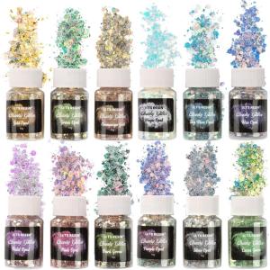 LET’S RESIN Opal Chunky Glitter for Resin, 12 * 10g Craft Glitter Powder for Tumblers/Slime, Iridescent Chameleon Glitter Sequins Festival Decor(Each 0.35oz)