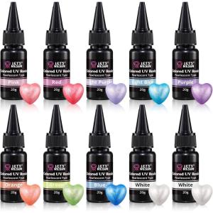 LET’S RESIN Pearlescent UV Resin, 10 Colors Colored UV Resin, Low Odor & Minimal Bubbles for Resin Casting and Coating, Jewelry Making, Decoration(20g Each)