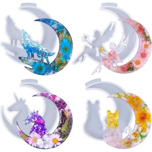 LET’S RESIN Resin Molds, Crescents Moon Molds, Epoxy Molds, Silicone Molds for Epoxy Resin, Wolf with Moon, Cat with Moon, Unicorn with Moon