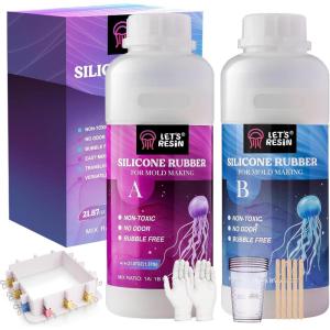 LET’S RESIN Silicone Mold Making Kit, 43oz Platinum Liquid Silicone Rubber with Mold Housing, Mixing Cups, Fast Cure Food Grade Silicone Mix Mold Making Kit for Casting Resin Molds & Silicone Molds