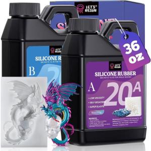 LET’S RESIN Silicone Mold Making Kit 72oz, 20A Non-Toxic Platinum Silicone Rubber for Mold Maker, Beginners, Ideal Liquid Silicone for Casting Resin, 3D Molds, 1:1 Mixing by Weight, Translucent(36oz)