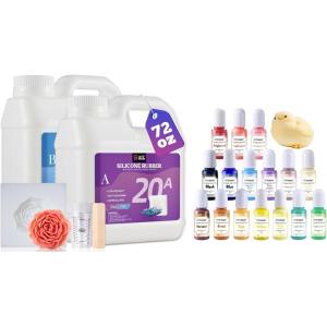 LET’S RESIN Silicone Mold Making Kit 72oz with Silicone Pigment Dye for Taba Squishy, 20A Non-Toxic Platinum Silicone Rubber for Mold Maker