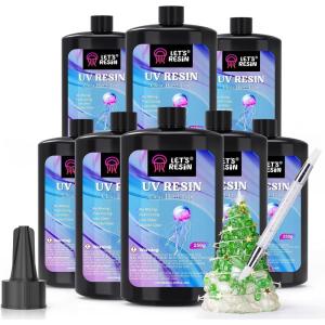 LET’S RESIN UV Resin, 2,000g 250ml 8Pcs Faster Cure Crystal Clear UV Resin Bulk,Low Shrinkage No Tacky UV Epoxy Resin Kit,Transparent High Gloss Resina UV for Jewelry Making,Craft Decor(2000G)