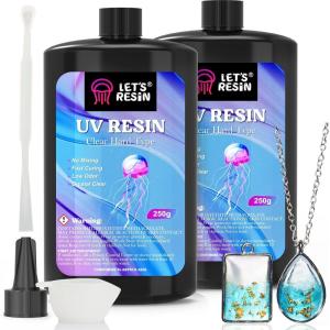 LET’S RESIN UV Resin, 2,000g 250ml 8Pcs Faster Cure Crystal Clear UV Resin Bulk,Low Shrinkage No Tacky UV Epoxy Resin Kit,Transparent High Gloss Resina UV for Jewelry Making,Craft Decor(500G)