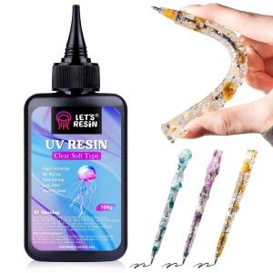 LET’S RESIN UV Resin Soft Type, 100g Elastic&Bendable Crystal Clear Ultraviolet Epoxy Resin, Low Shrinkage UV Resin Kit for Crafts, Jewelry Making, Decoration