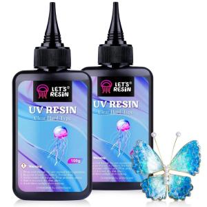 LET’S RESIN UV Resin, Upgraded 1,000g Crystal Clear UV Resin Hard, Low Odor Ultraviolet Epoxy Resin, UV Light Cure Solar Sunlight Activated Glue for Jewelry, Craft Decoration(200G UV RESIN)