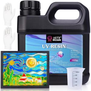 LET’S RESIN UV Resin, Upgraded 1,000g Crystal Clear UV Resin Hard, Low Odor Ultraviolet Epoxy Resin, UV Light Cure Solar Sunlight Activated Glue for Jewelry, Craft Decoration(1000G UV RESIN)