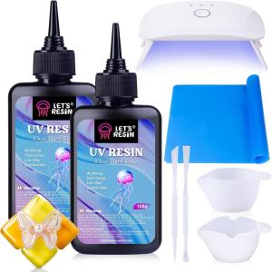 LET’S RESIN UV Resin with Light,Upgraded 200g Crystal Clear&Low Odor,UV Light,Silicone Mat,Ultraviolet Epoxy Resin Hard, Starter Kit for Jewelry,Craft Decor, Keychain Making