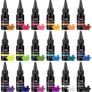 LET’S RESIN UV Resin,18 Dark Colored UV Resin, Odorless & Low Shrinkage UV Color Resin with Vibrant Colors, Black and White UV Resin Kit for Crafts, Jewelry Making, Colored Resin Casting and Coating