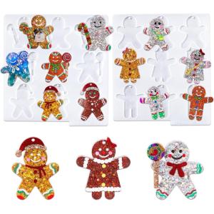 LET’S Resin 18 Cavities Christmas Resin Molds, 6 Gingerbread Pattern Christmas Ornament Resin Molds Silicone, Glossy Silicone Molds for Resina Art, Tree Decorations,Holiday Gifts,Keychain