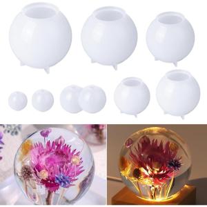 LET’S Resin Crystal Ball Resin Molds, Crystal Orb Decorative Statue Silicone Molds with Mushroom Stand and Bird Figurine,3D Sphere Epoxy Resin Molds for DIY Tabletop Decor, Housewarming Gifts(Sphere Molds)